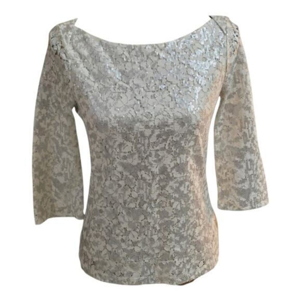 Banana Republic White and Grey Sequin Boat Neck Shirt Size 0 XS